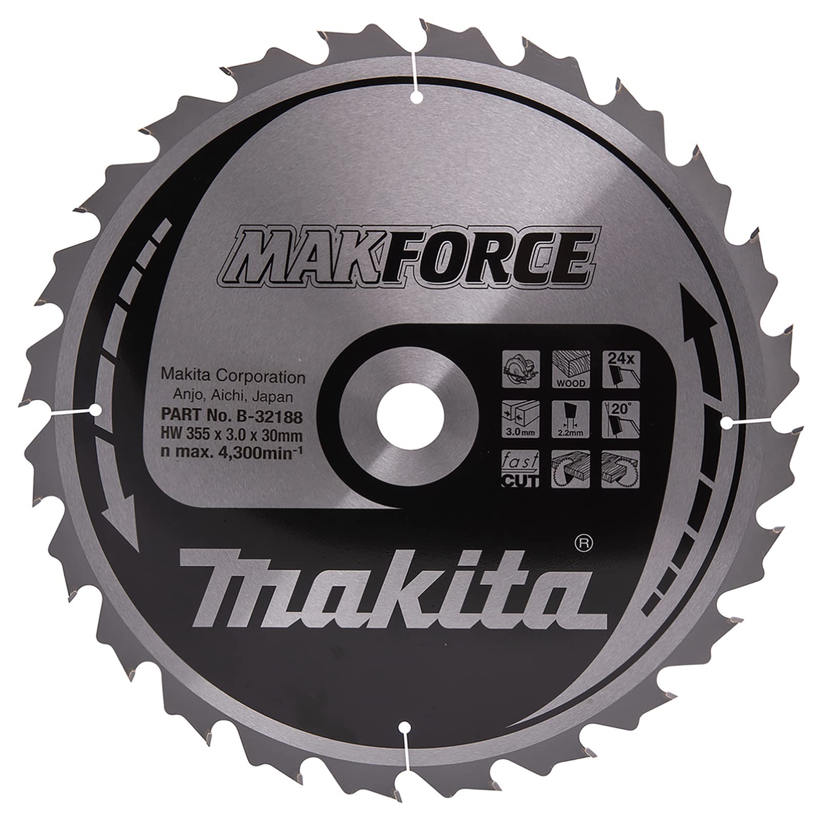 makita-b-08274 Festplatte 355 Säge Makforce x 3 mm 20 Felge 2,2 24Z Achse von 30 Grad