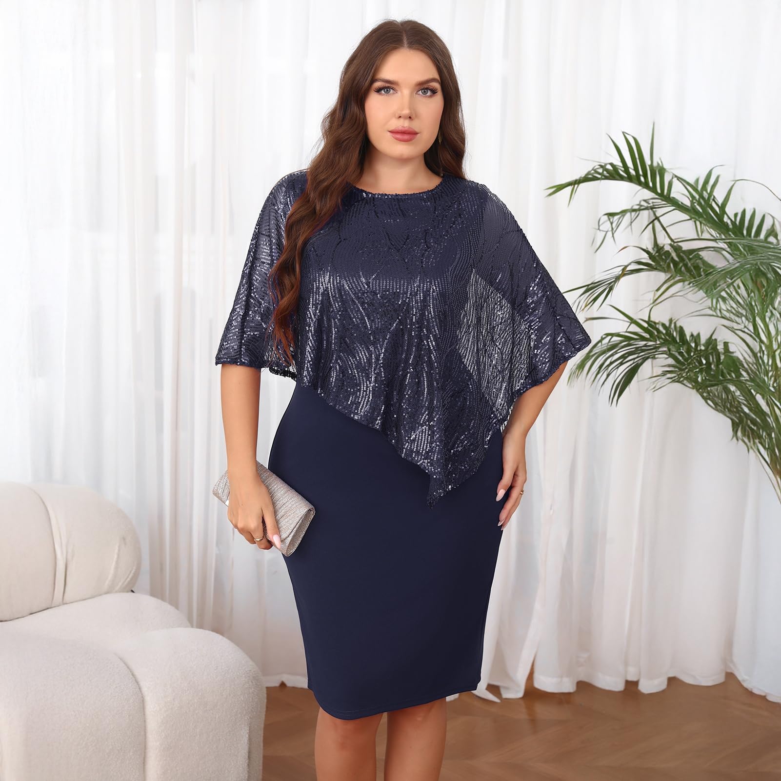 Vestido midi sin mangas con lentejuelas para mujer, vestido de tubo ajustado superpuesto de lentejuelas de gran tamaño, elegante vestido formal para fiesta de noche, cóctel, graduación, boda