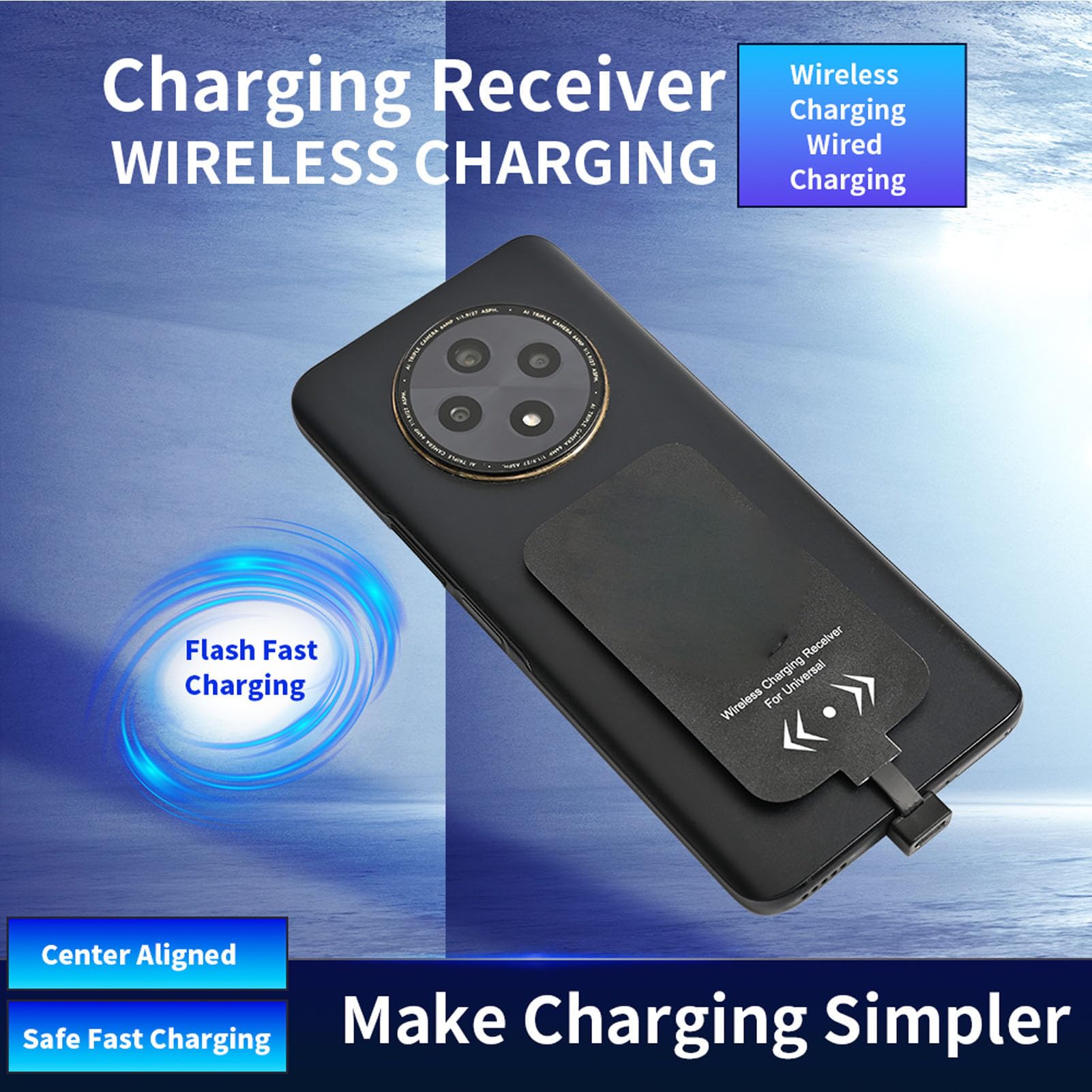 Fabater Kabelloser Ladeempfänger-Adapter, Dünnes Typ-C-Wireless-Ladegerät-Empfängermodul für A32 A31 A30 A22 A21s A21 A20e A12 und Andere Android-Telefone