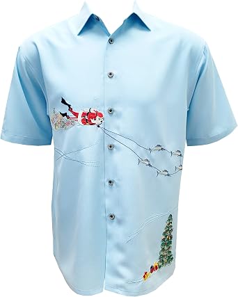 Bamboo Cay Mens Embroidered Scuba Santa Holiay Camp Shirt, 4XL Blue