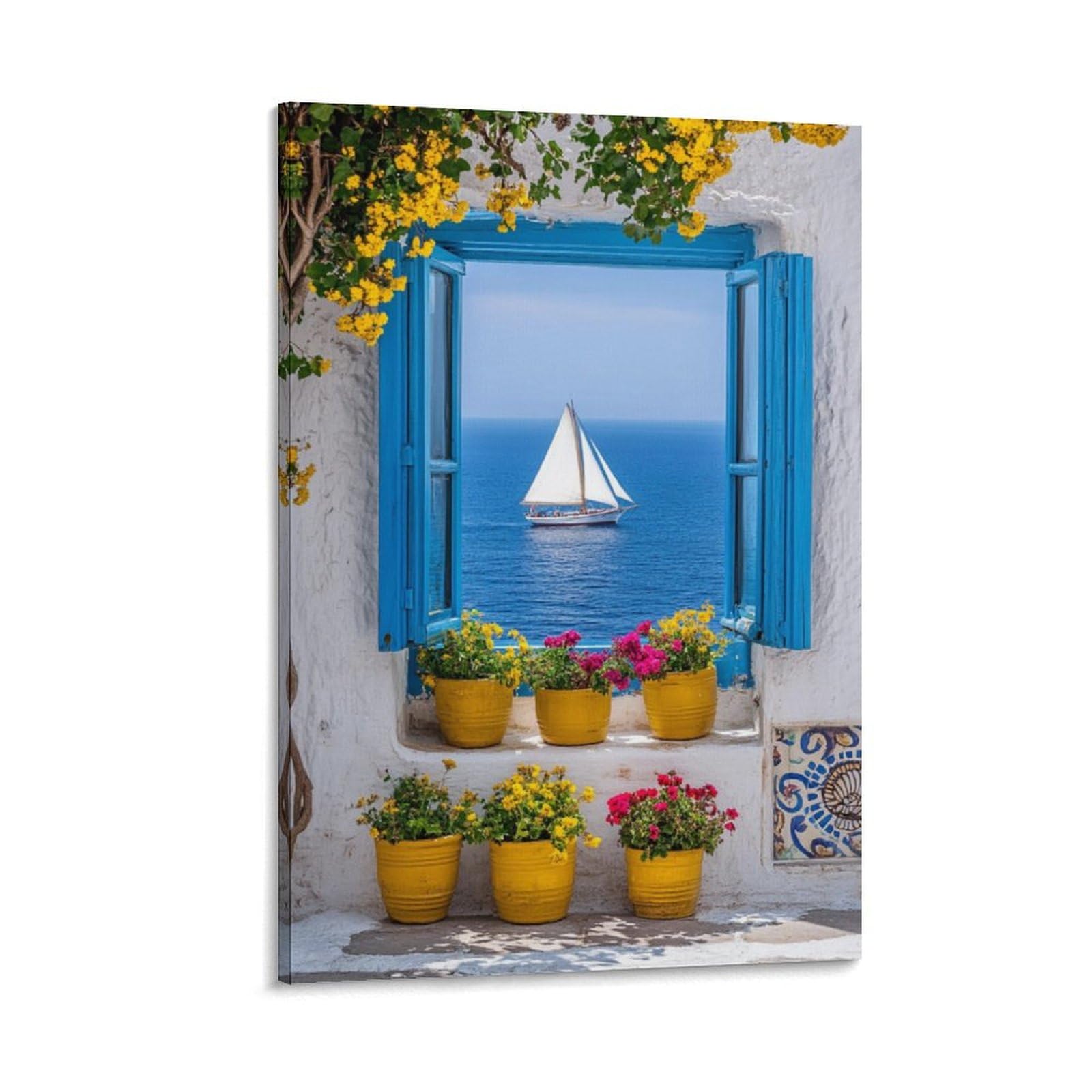 3D Printing Sea View Outside The Window Canvas Prints Wall Art Giclee Canvas Cultural Landscape High Definition Printing Cultural Landscape Giclee Artwork Environmentally Friendly Natural Resilience H