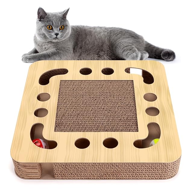 Nobleza Rascador para Gatos con Hierba Gatera，Redonda Rascadoras de Cartón para Cama con 2 Juguetes…