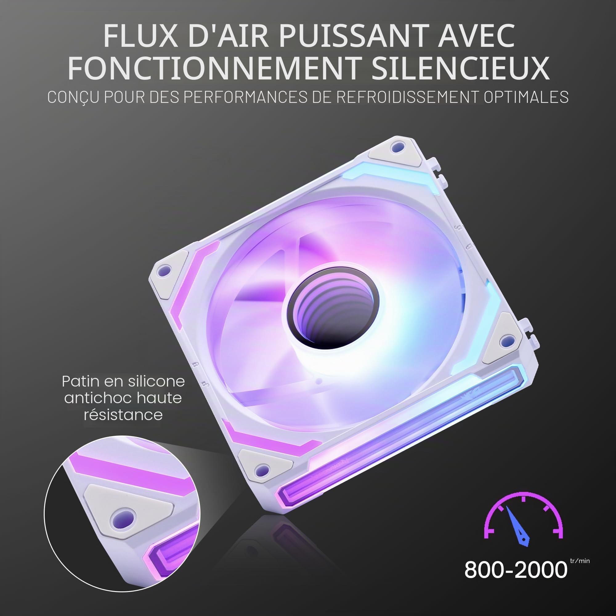Redragon GCF012 Lot de 3 ventilateurs de boîtier PC standard de 120 mm, connexion en chaîne, éclairage ARGB 5 V 3 broches, ventilateur PWM à 4 broches, pour refroidissement de radiateur/boîtier