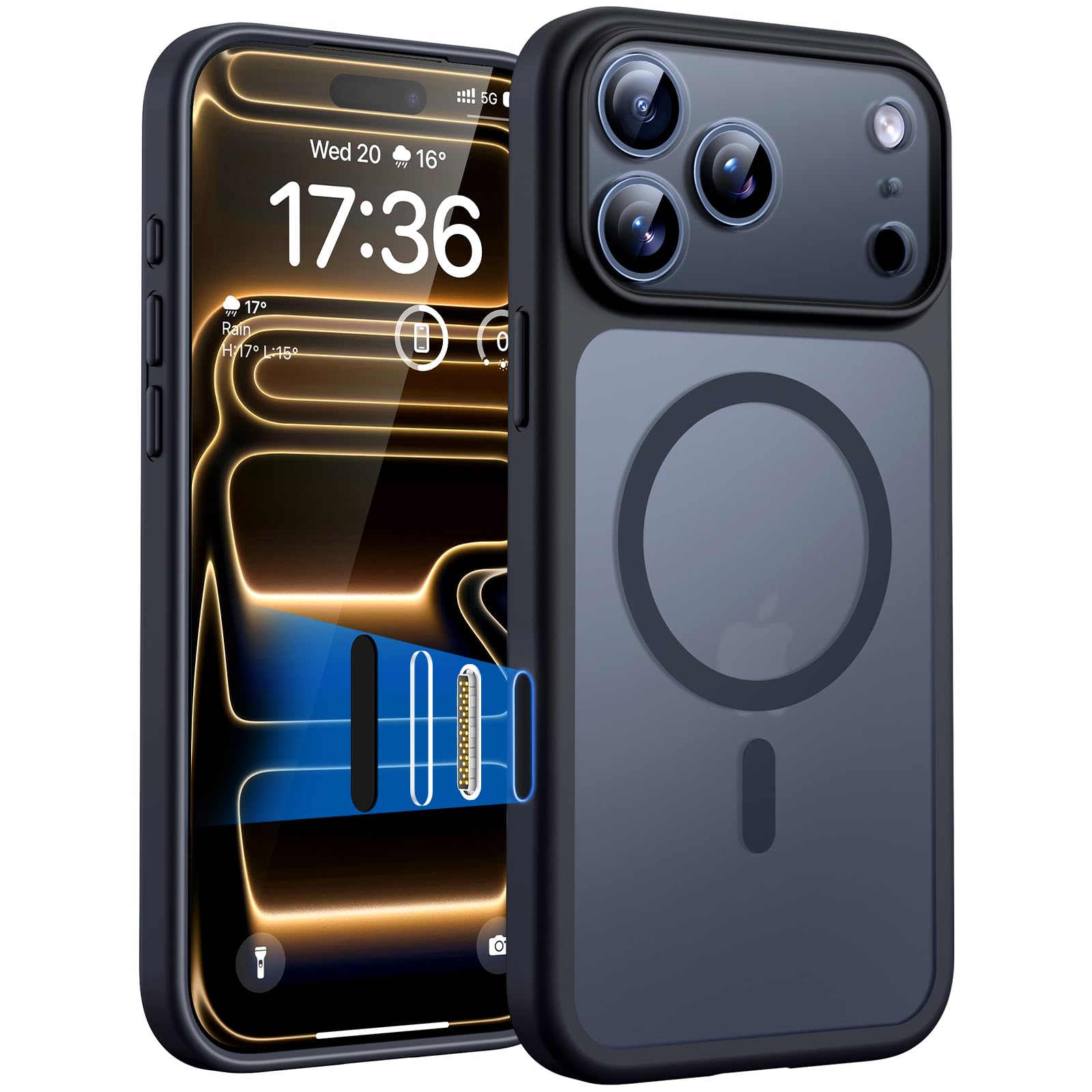 TOCOL for iPhone 17 Pro Max Case, Camera Control, Compatible with Magsafe, Shatterproof Translucent Matte Phone Case for iPhone 17 ProMax 6.9 inch, Built-in Magnetic Ring (Key Black)