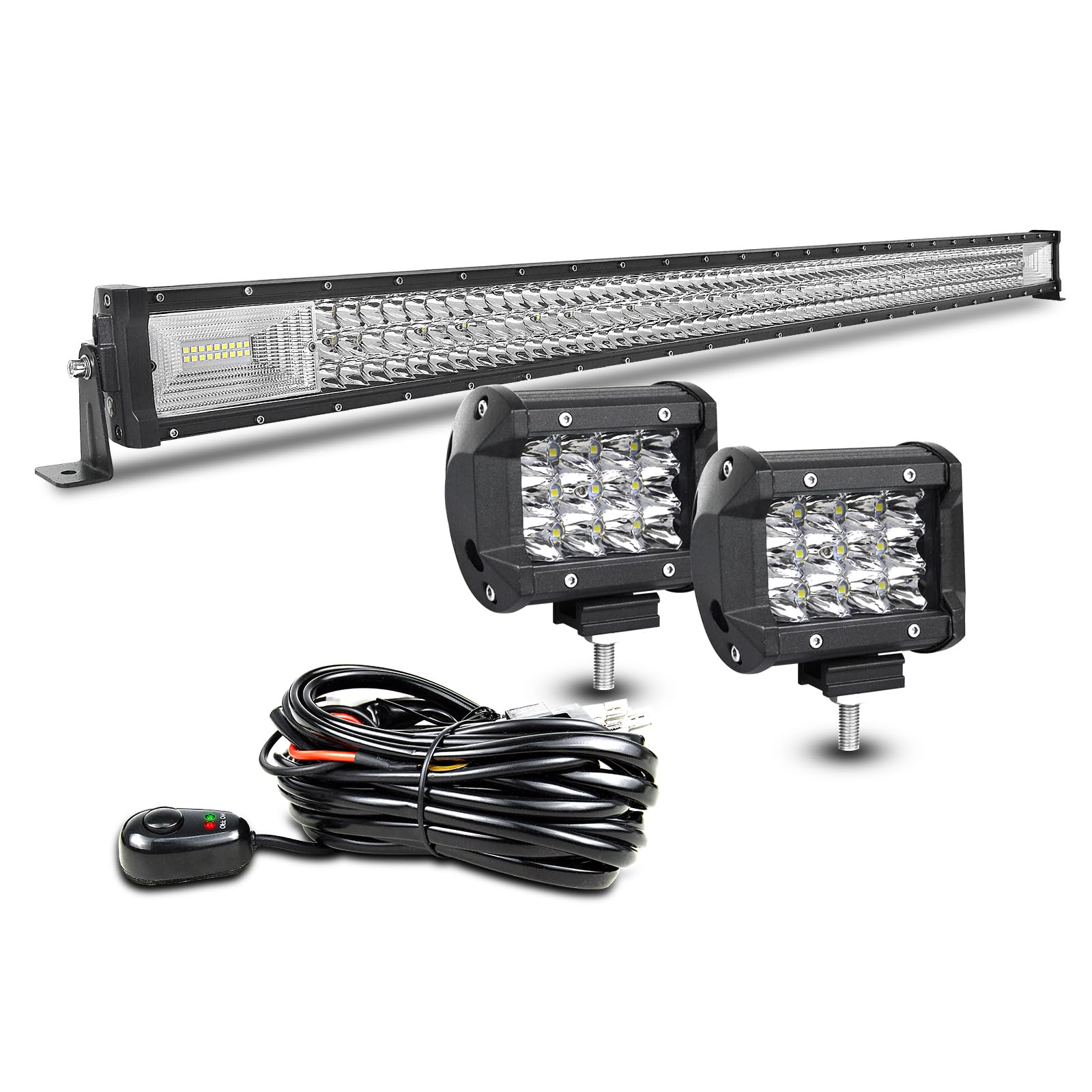 AUXTINGS 127 cm, 648 W, 3 rzędy, listwa rampy LED, 2 x 10 cm, reflektor roboczy LED 12 V, wodoodporne światła przeciwmgielne LED z okablowaniem do samochodu, ciężarówki, ciągnika, łodzi SUV, IP67
