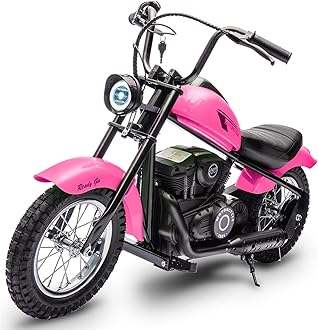 Electric Motorcycle for Kids, 24V 250W Dirt Bike, Two Speed Max Up to 14MPH & 60 Minutes Continuous, with Led Lights, Leather Seat, Rear Brake, Motorbike for Teens, Pink