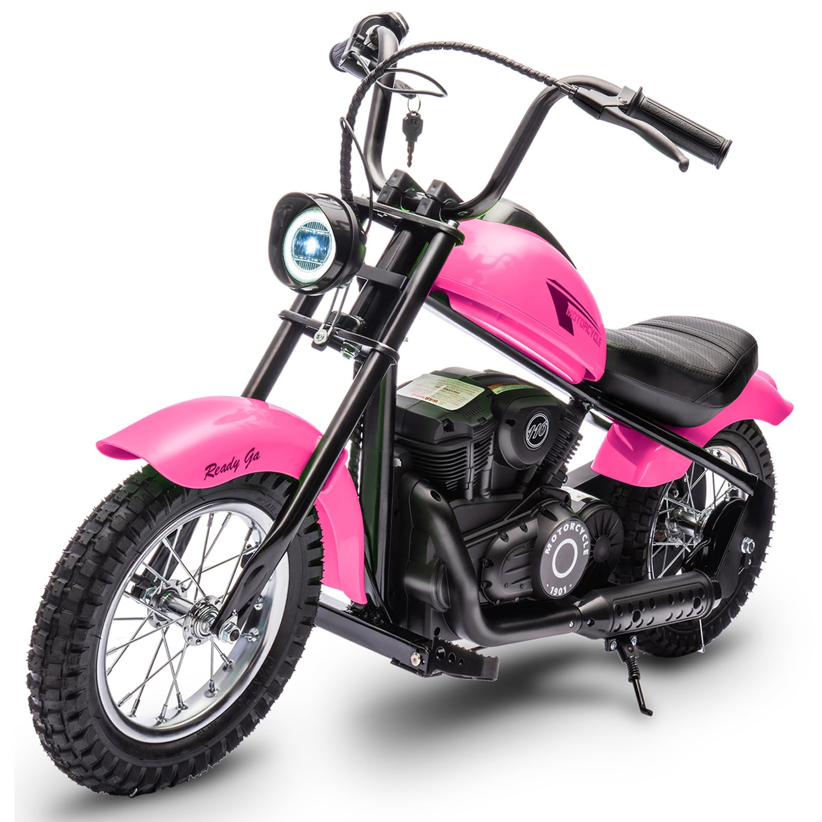 Electric Motorcycle for Kids, 24V 250W Dirt Bike, Two Speed Max Up to 14MPH & 60 Minutes Continuous, with Led Lights, Leather Seat, Rear Brake, Motorbike for Teens, Pink