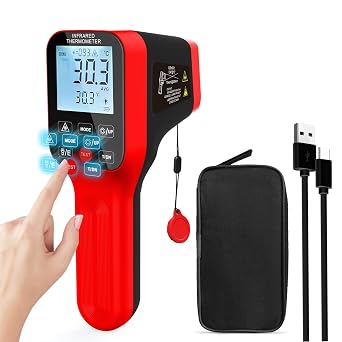 -58F2912F Infrared Thermometer,Industrial Pyrometer for Kiln DS=301Adjustable Emissivity, Backlight,Non-Contact High Temp Thermometer Gun