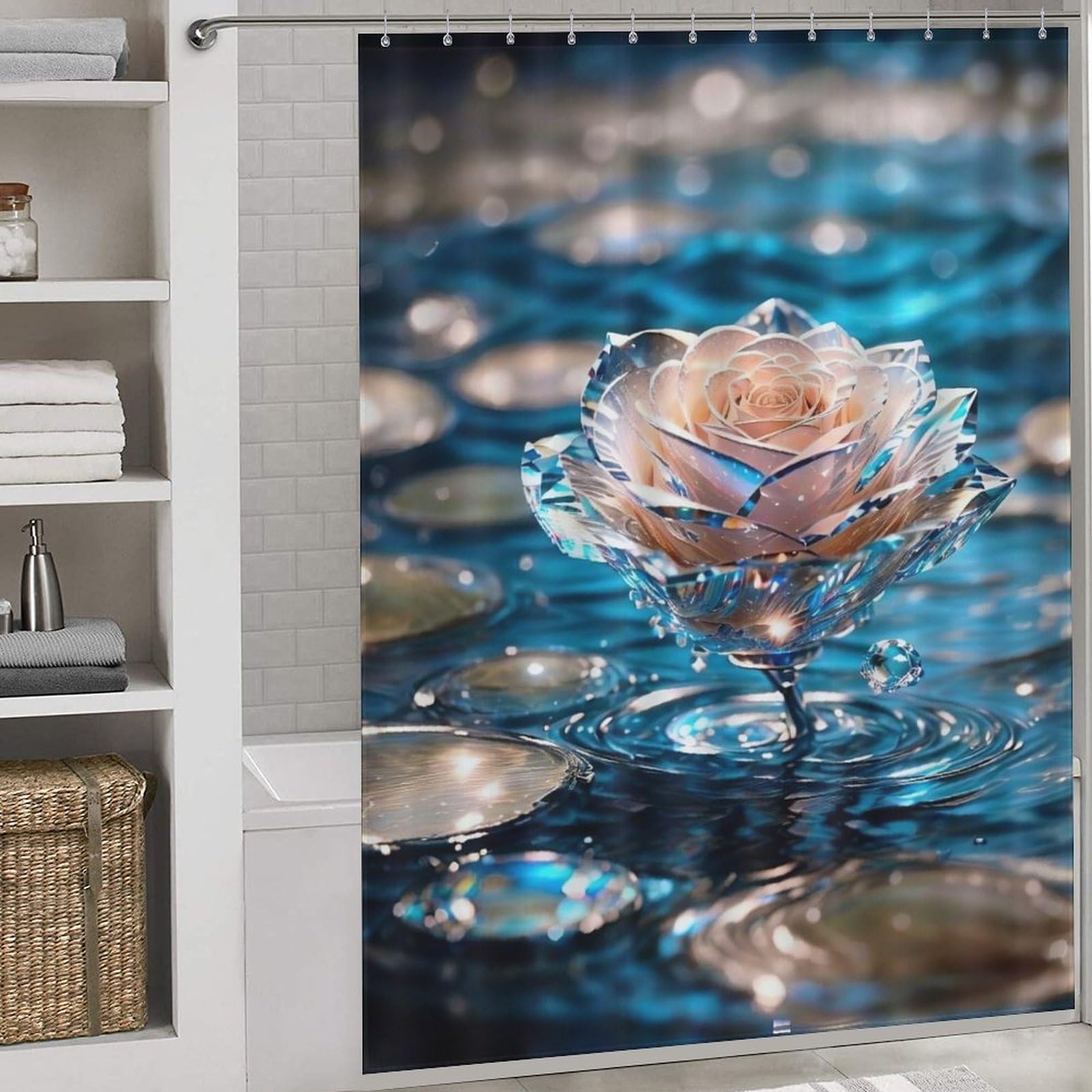 PAZZK Rose Shower Curtain Bathroom Curtain Waterproof Polyester Fabric Bath Curtain with 12 Hooks 66x72Inch（168x183cm）