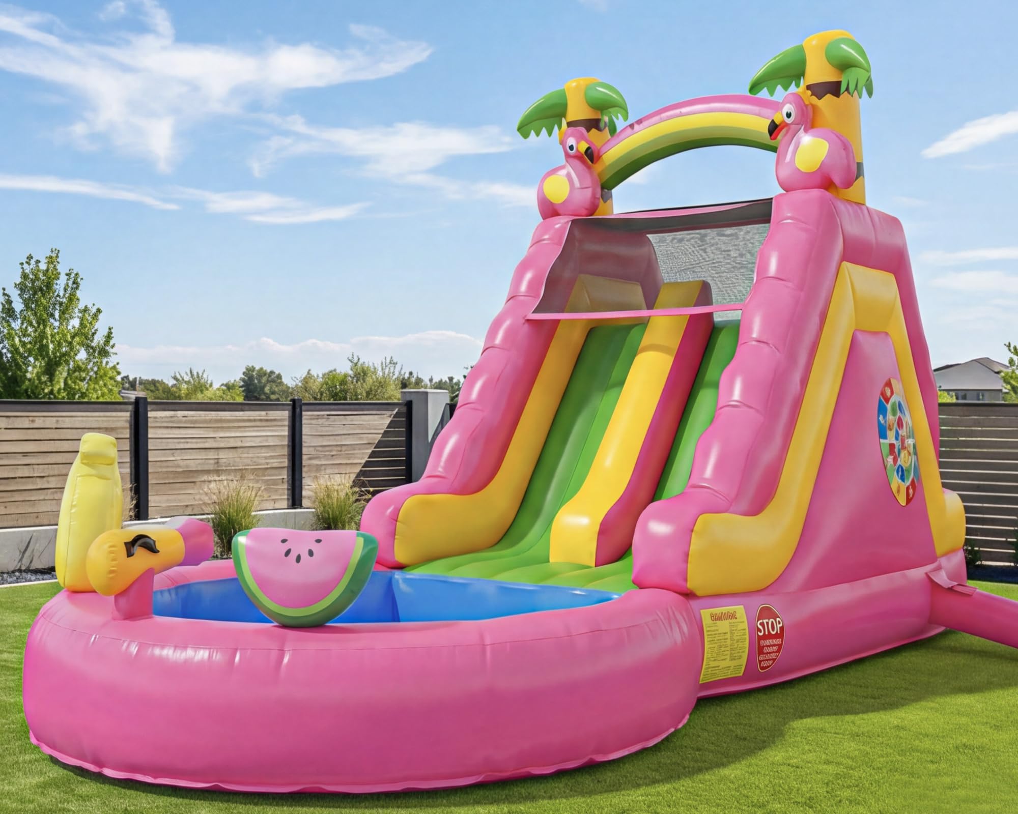 Photo 1 of 23FT(L) Commercial Inflatable Water Slide for Adults & Teens, Giant Flamingo Blow Up Water Park with 15oz Heavy Duty PVC, 600LB Capacity, Dual Racing Lanes & Splash Pool, Includes 1100W Blower