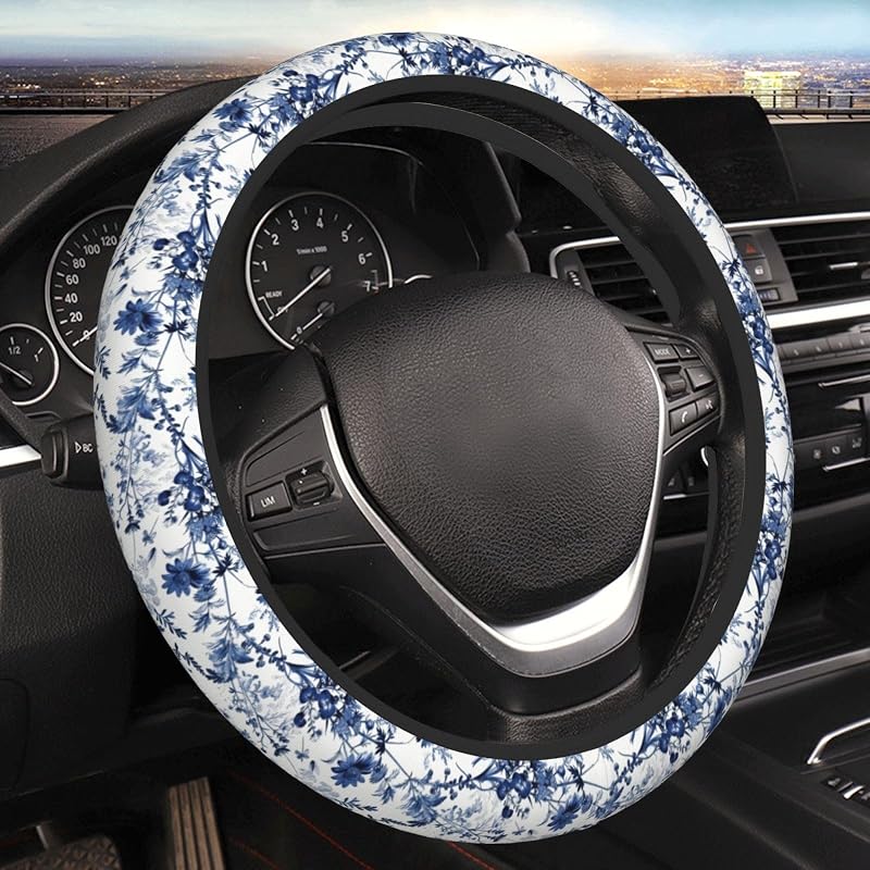 Capa para Volante em Neoprene ZHHYJNG com Estampa de Flores Azuis, 38,1 cm