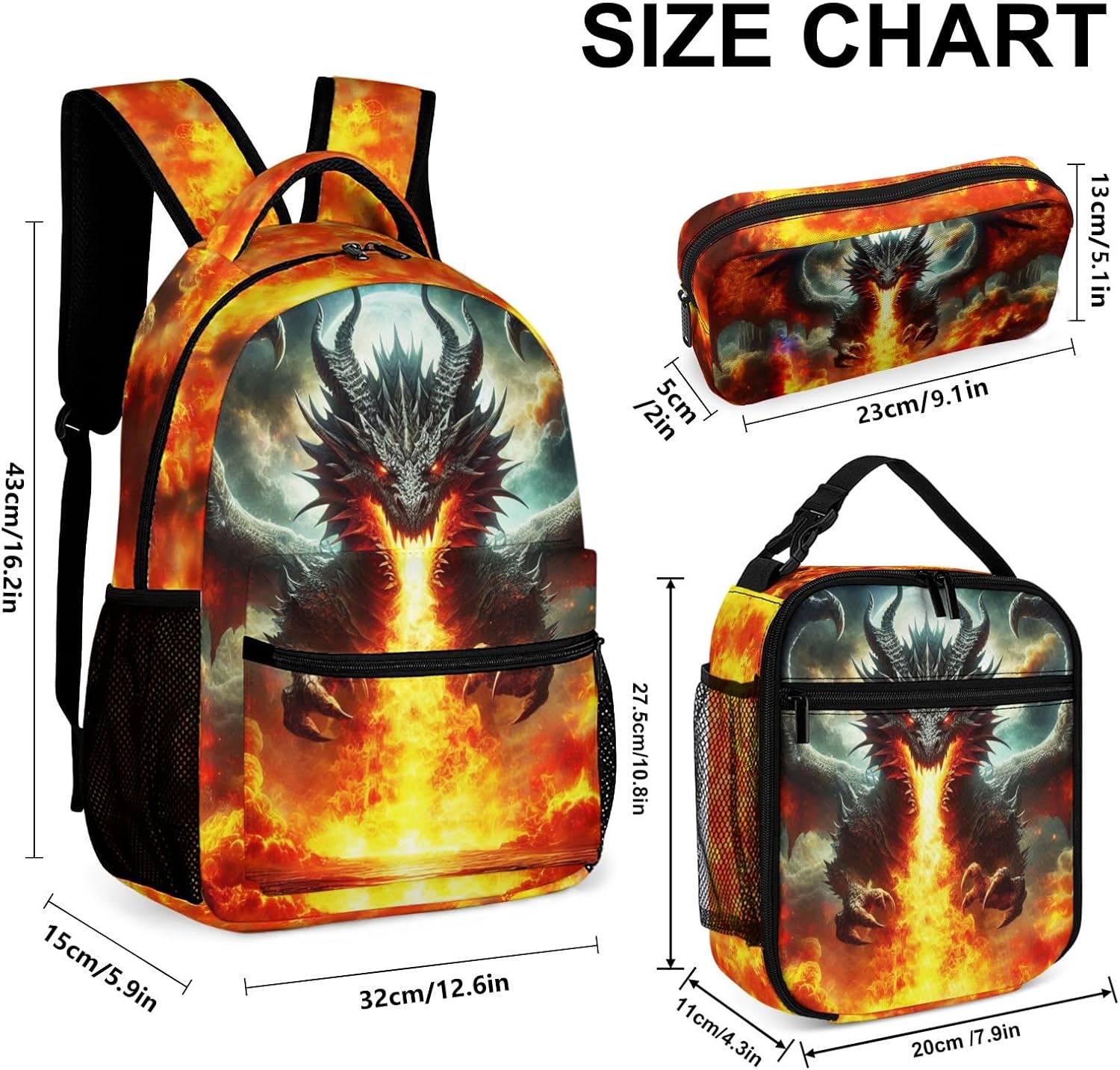 Cute Dragon School Backpack with Lunch Box & Pencil Case image 2