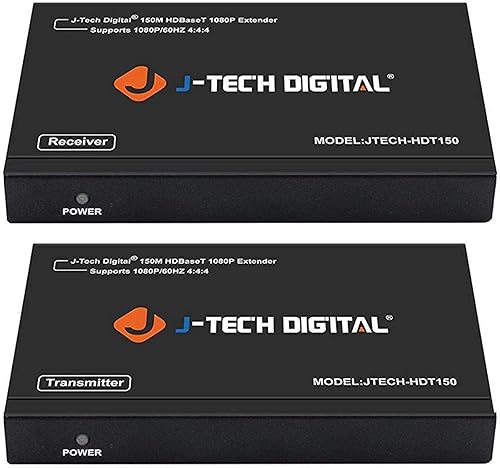J-Tech Digital Extensor HDMI de largo alcance sobre Cat6 150m/492ft HDBaseT 1080P Extensor PoC, IR bidireccional, compatible con Dolby Digital, DTS