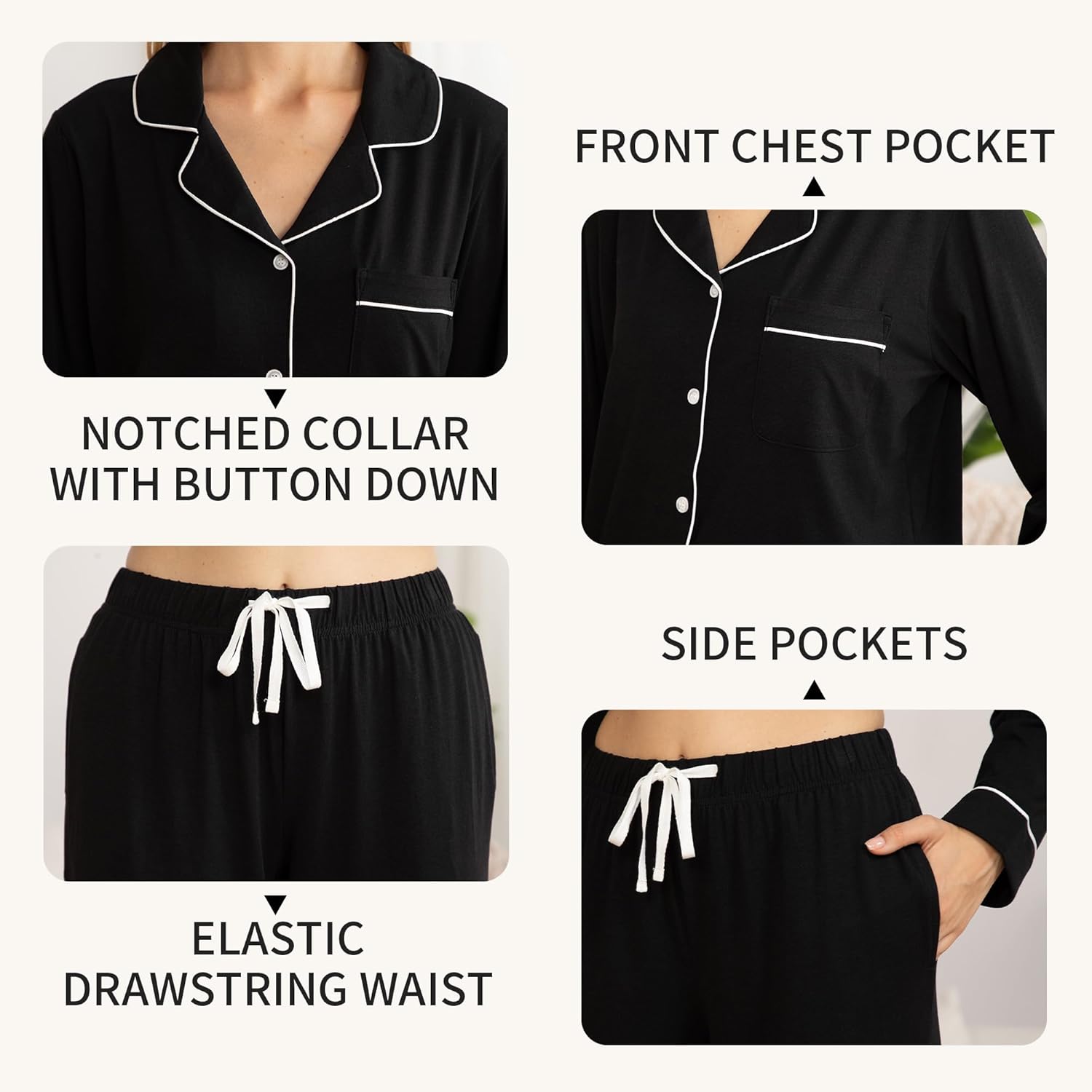 LYCY Womens Soft Pajama Set Long Sleeve with Pockets Button Up Sleepwear Lounge Pjs 2-Piece - Image 4