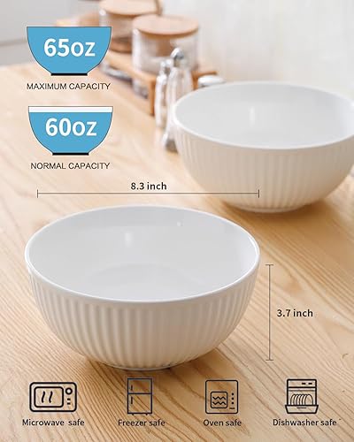 Miniatura 9 de Hasense 3 cuencos de cerámica para mezclar, grandes cuencos blancos acanalados de 1.510.5 cuartos de galón para cocina, cocinar, hornear y servir
