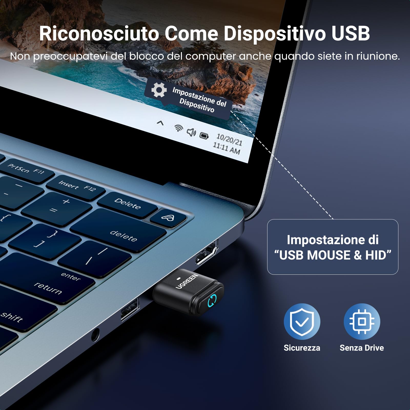 UGREEN Adaptador USB Bluetooth 5.3 con Ratón Jiggle Indetectable Plug y Play Dongle con Ordenadores Portátiles