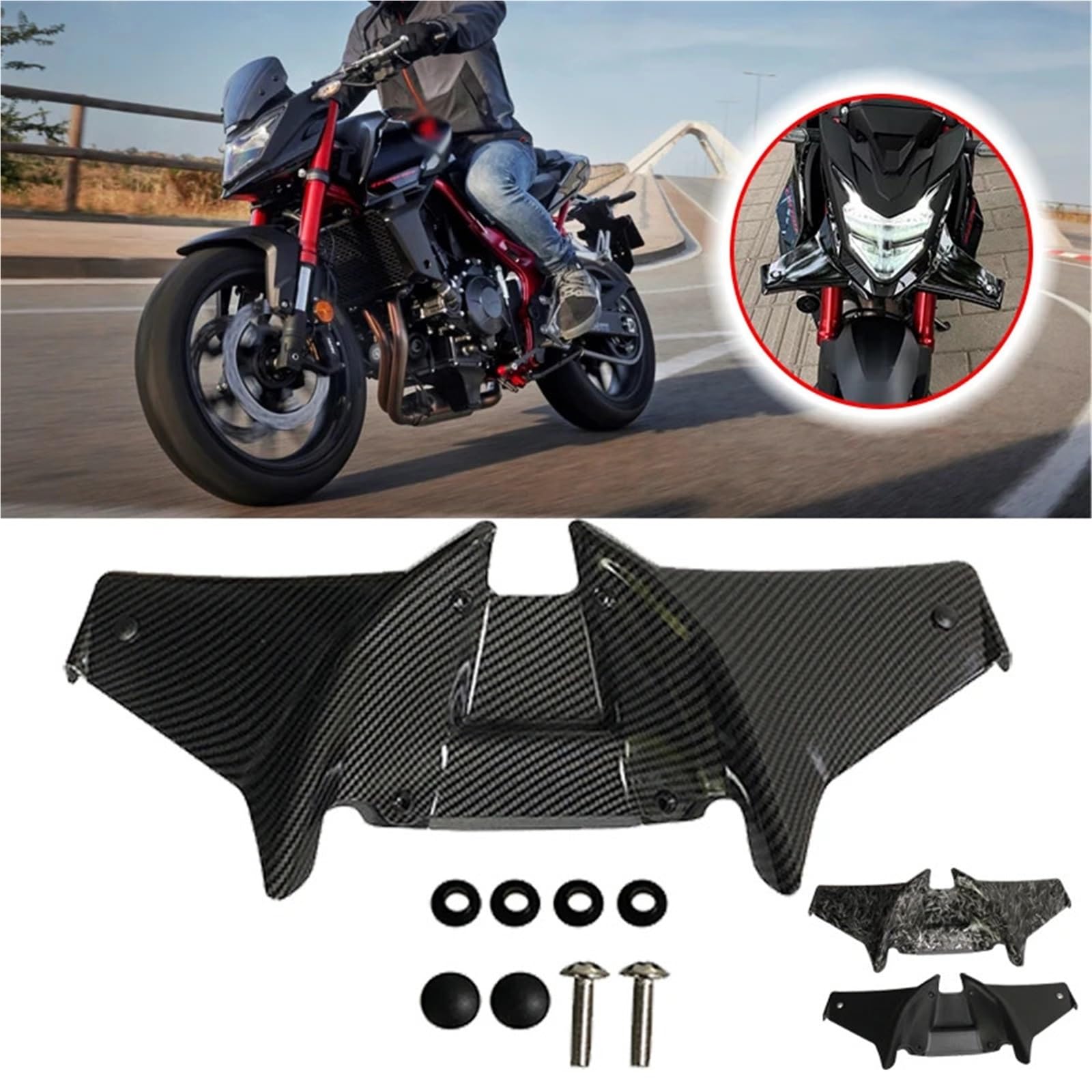 Dekoracja motocykl tylny spojler Pasuje do motocykla Honda Hornet CB 750 HORNET 2023 2024 Przedni docisk Spoilery Winglet Aerodynamiczny zestaw skrzydeł(Black)