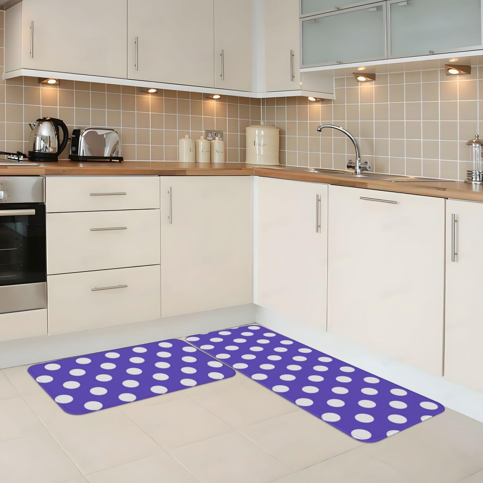 GVYGVY Antifatigue Kitchen Mats for Floor 2 Piece - Dark Purple Polka Dot Print (a) Kitchen Rugs Washable, Non Slip Runner Rug Standing Mat for Office/Bathroom/Laundry/Home Decor and Accessories