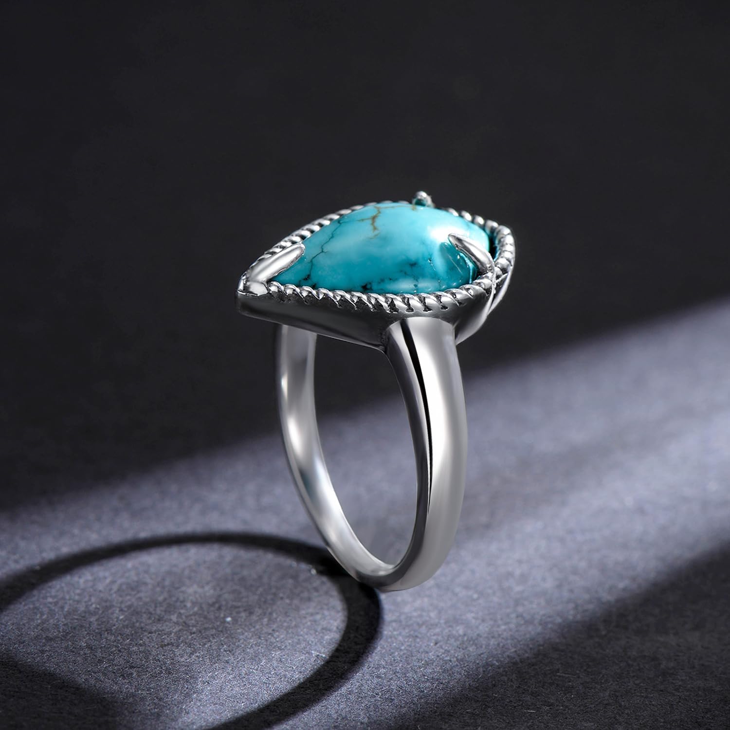 Genuine Turquoise Rings Jewelry for Women Large Teardrop Gemstone 925 Sterling Silver Ring for Her Wife - Image 4