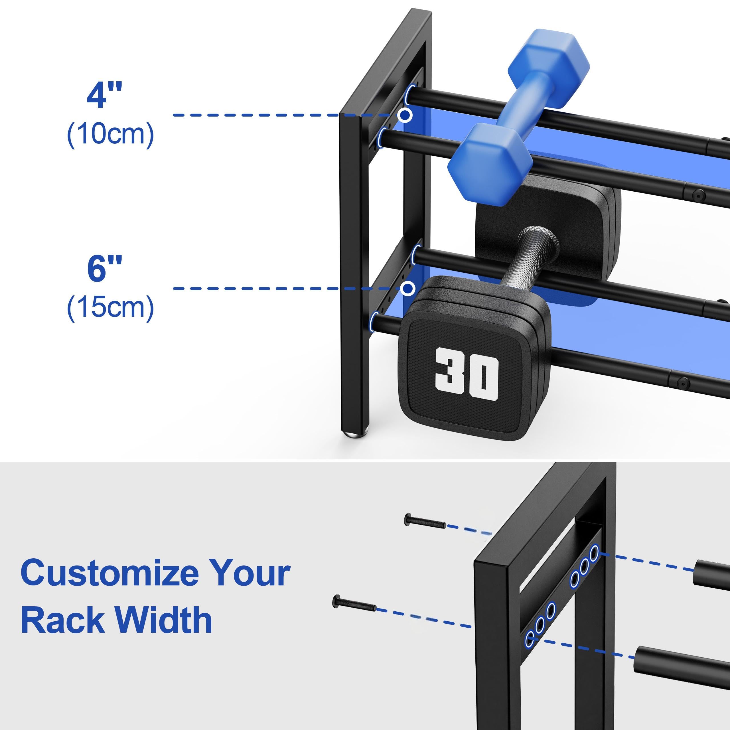 Estante para mancuernas de 2 niveles de 32 pulgadas de longitud ajustable para gimnasio en casa (solo bastidor)