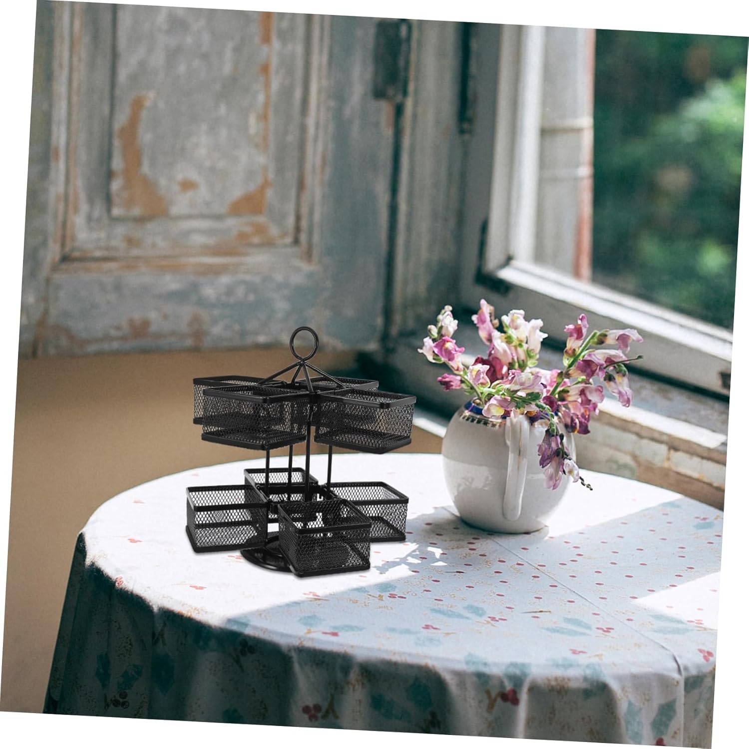 ABOOFAN Tea Bag Storage Organizer Rotating Carousel Metal Coffee Creamer and Sugar Packets Holder for Kitchen Countertop 1-Piece Compact Design