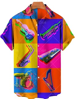 YUANCHENG Men's Short Sleeve Casual Music Print Shirt,ZM-2710,4XL