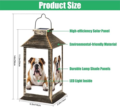 Miniatura 2 de Solar Lantern Portrait English Bulldog Outdoor Garden Hanging Lantern Waterproof Solar Powered Lighting Outside Table Lamp for Deck Yard Camping