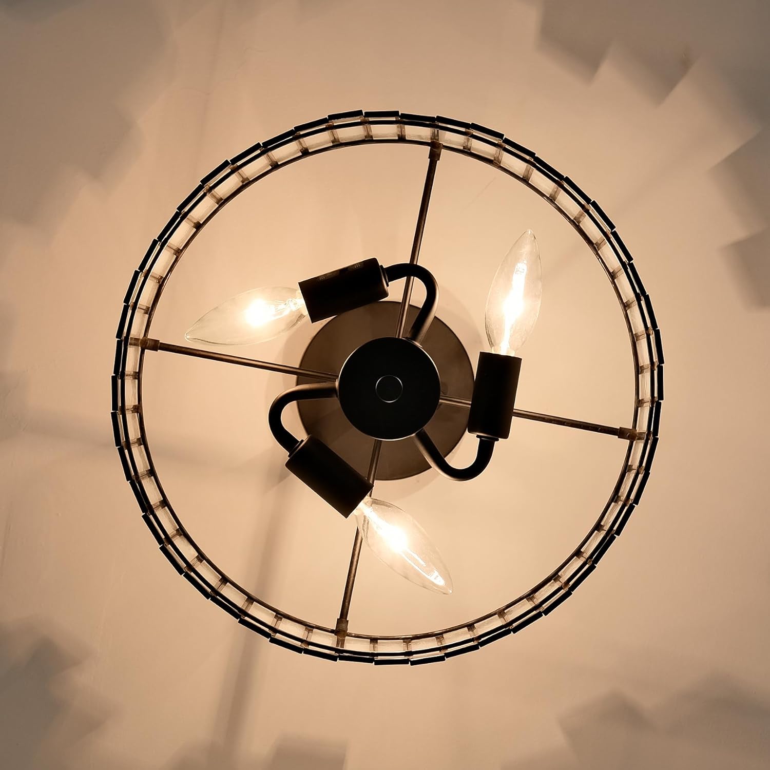 Black Ceiling Light Fixture in Drum Shape, 12.5” Modern Semi Flush Mount Tiffany Lamp with White Glass, 3-Light Round Hanging Light for Bedroom Dining Room Kitchen Entryway Living Room