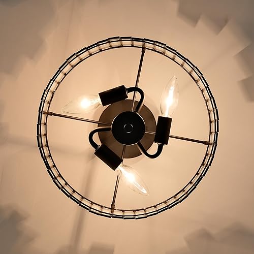 Miniatura 3 de Lámpara de techo negra en forma de tambor, lámpara Tiffany moderna de montaje semiempotrado de 12.5 pulgadas con vidrio blanco, luz colgante redonda