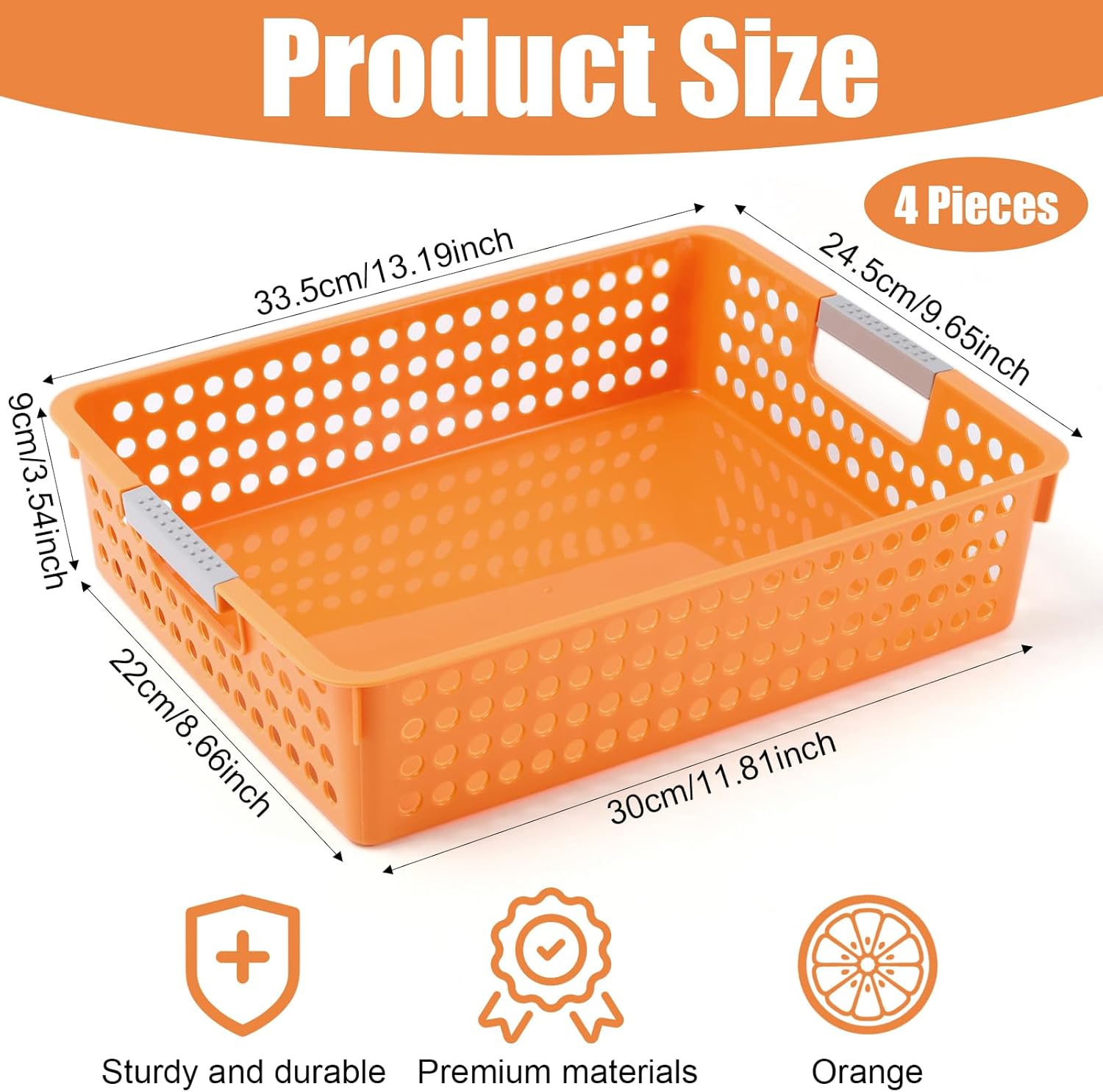 4 Pack Turn in Trays Classroom,Paper Trays for Classroom,Organization and Storage Paper Tray Holds,Desktop File Organizer Baskets,Plastic Storage Baskets for Library, Office, Home(Orange)