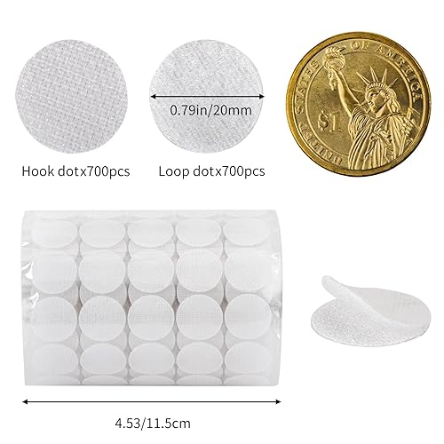 Miniatura 10 de WXBOOM Puntos autoadhesivos, 2000 unidades (1000 pares) de 0.59 pulgadas de diámetro, puntos blancos de gancho y bucle, impermeables, parte trasera