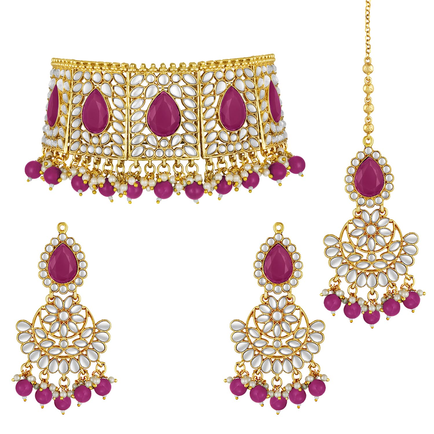 Peora Rani Padmavati Dulhan Bridal Kundan Faux Pearl Choker Necklace with Earrings Maang Tikka for Women Girls Indian Traditional Jewellery set (B08QFTK5CF) Amazon Price History, Amazon Price Tracker