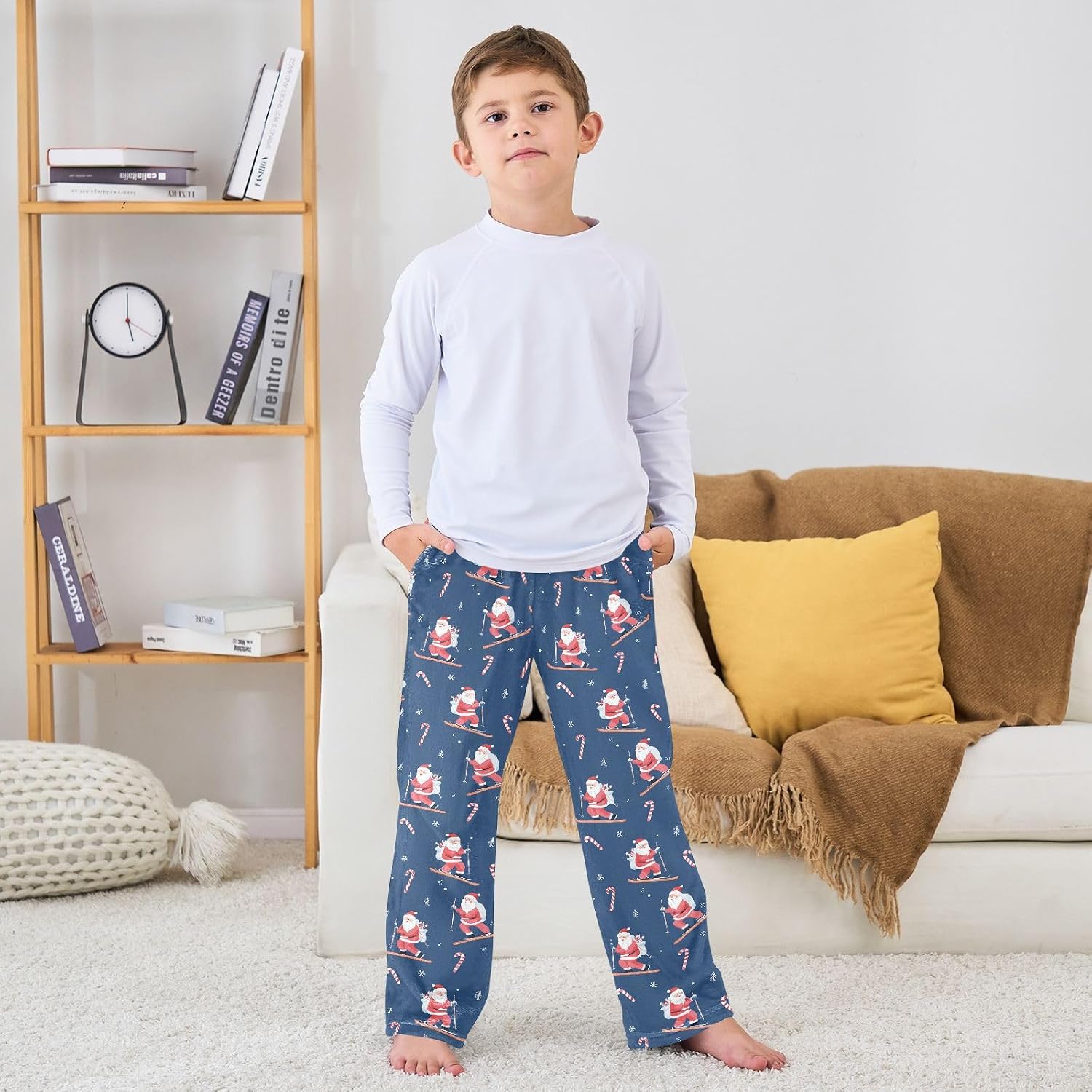 visesunny Santa Claus Ski Candy Canes Boys Pants for Kids Fleece Bottoms Long Jogger Pants Trousers with Pockets Size 6-14Y