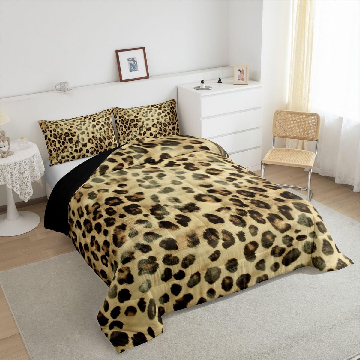 jejeloiu Boys Girls Leopard Comforter Set Toddler Size, Cheetah Bedding Set Kids Animal Print Duvet Insert Teens Bedroom Decor Microfiber Bed Set
