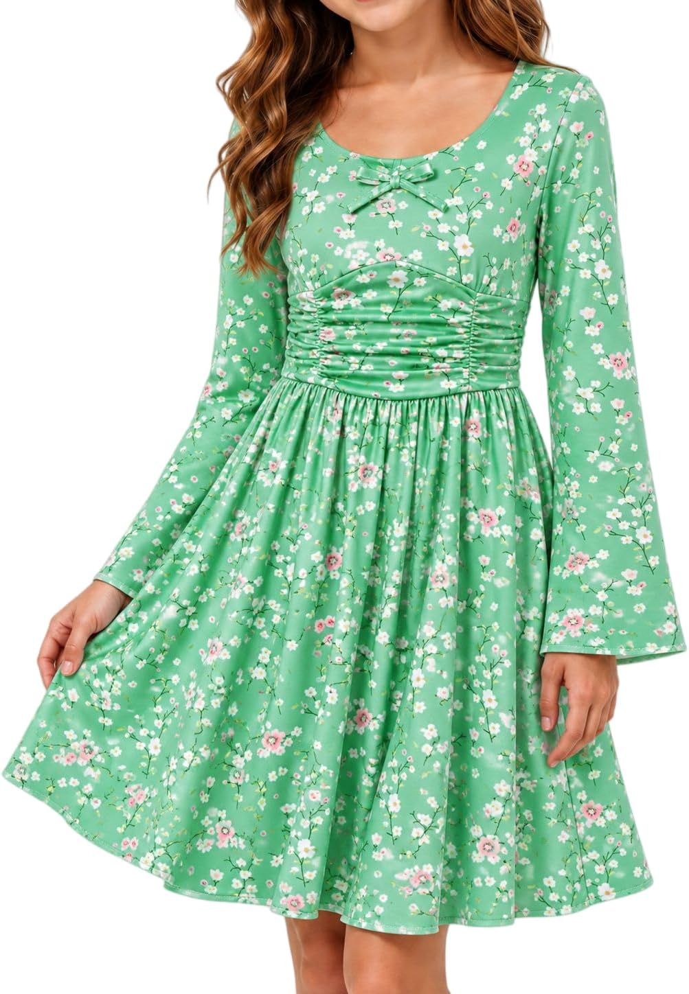 Girls Long Sleeve Boho Dresses Flower Teen Dress 7-14Y