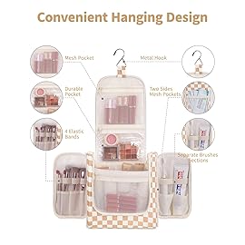 Narwey Checked Hanging Travel Toiletry Bag for Women, Travel Bag for Toiletries, Makeup Bag Organizer Cosmetic Bags Make Up Bags for Women (Light Checkerboard)