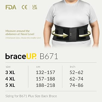 BraceUP Plus Size Back Support Brace for Woman and Man - 3XL to 5XL Extra Large Lower Back Support with Straps and Compressions, Herniated Disc Back Pain Relief, Abdominal Plus Size Binder (3XL)