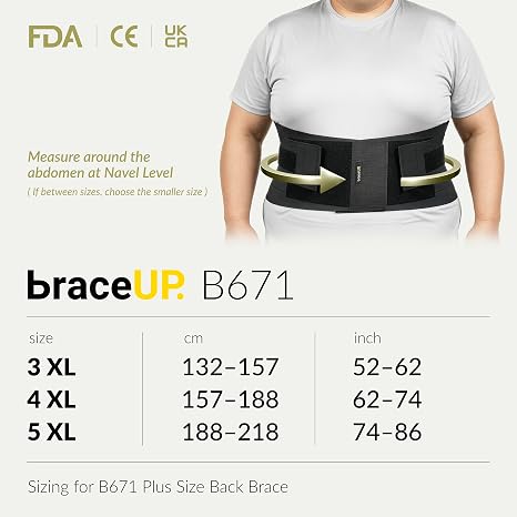 BraceUP Plus Size Back Support Brace for Woman and Man - 3XL to 5XL Extra Large Lower Back Support with Straps and Compressions, Herniated Disc Back Pain Relief, Abdominal Plus Size Binder (3XL)