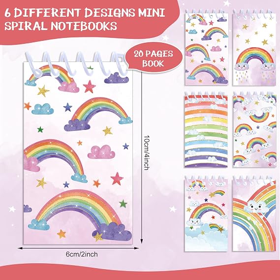 Chinco 24 Pcs Rainbow Notebook Rainbow Party Favors Mini Notebook for Kids Rain Bow Notepad Colorful Small Spiral Pocket Notepads Bulk 2.4 x 3.9 Inch Bound Memo Notebooks Birthday Office Supplies