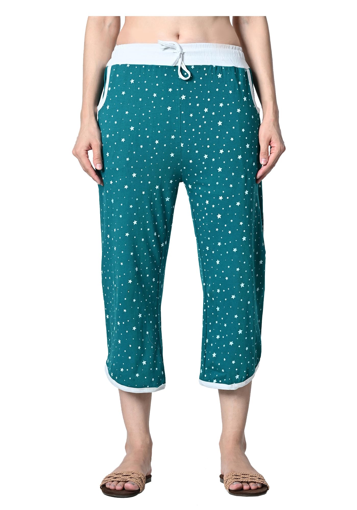 kayu Pack of 1 Women’s Cotton Printed Nightwear Capri with Both Side Pockets, Elastic Waist & Drawstring Nada, Soft Comfortable Sleepwear Capri Multicolor-picture-39