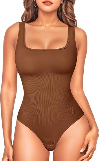 Shapewear Bodysuits for Women Thong Shapewear Tummy Control Body Shaper Square Neck Body Suits Tank Top