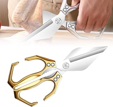 Multifunctional Heavy-Duty Kitchen Shears, 2025 New Heavy Duty Kitchen Scissors for Food with Ergonomic Handle, Poultry Shears Food Scissors for Chicken Meat Seafood Bone Cutting Gold
