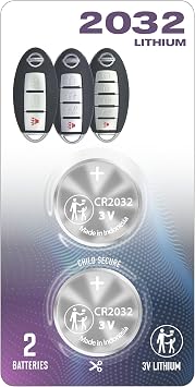 2 PACK CR2032 2032 Replacement Battery Smart Remote Key Fob OEM fits key case shell prox 2007-2022+ for Nissan 370Z Altima Armada GT-R Kicks Leaf Maxima Murano Pathfinder Rogue Sentra Titan Versa