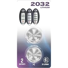 2 PACK CR2032 2032 Replacement Battery Smart Remote Key Fob OEM fits key case shell prox 2007-2022+ for Nissan 370Z Altima Armada GT-R Kicks Leaf Maxima Murano Pathfinder Rogue Sentra Titan Versa