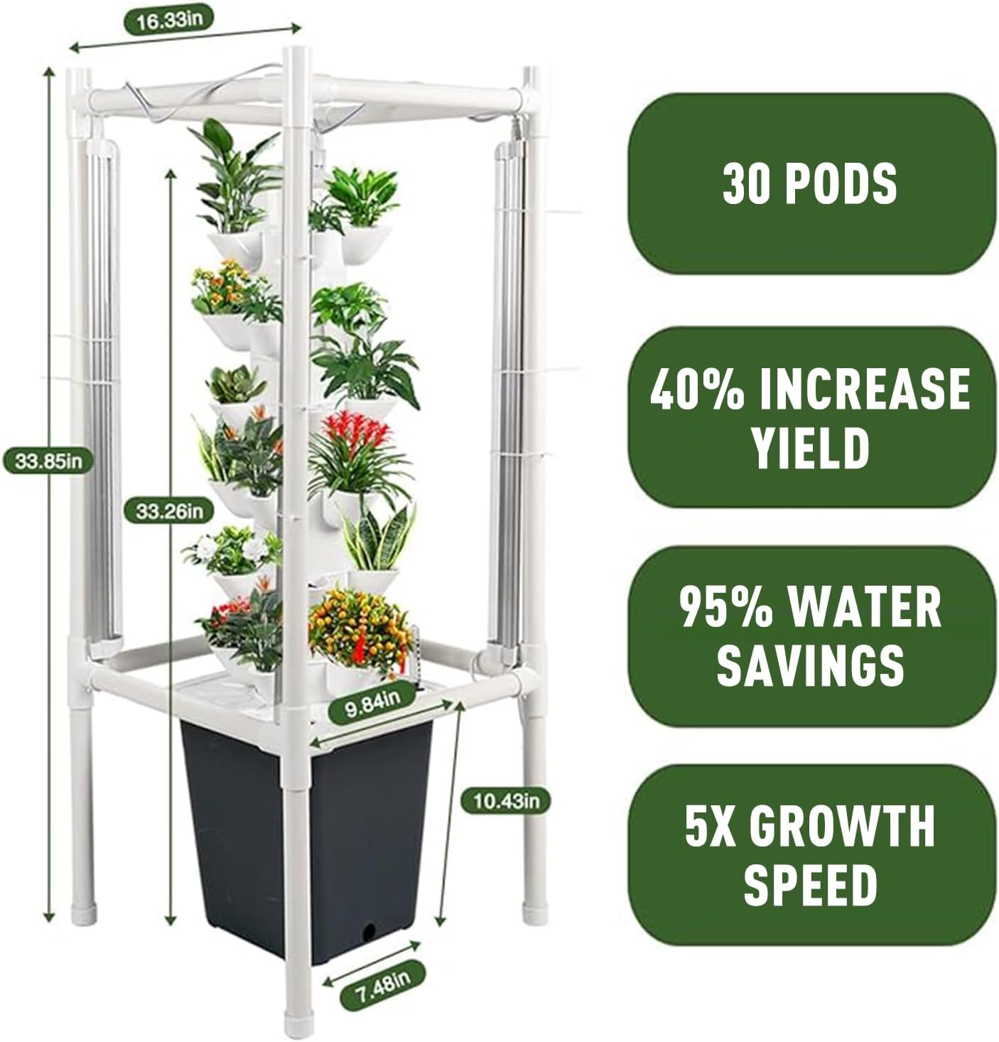 Hydroponics Tower Garden Growing System, 30 Pods Indoor Gardening Vertical Garden Planter Indoor Smart Garden Kit with Pump for Gardening Lover Herbs, Fruits and Vegetables, White