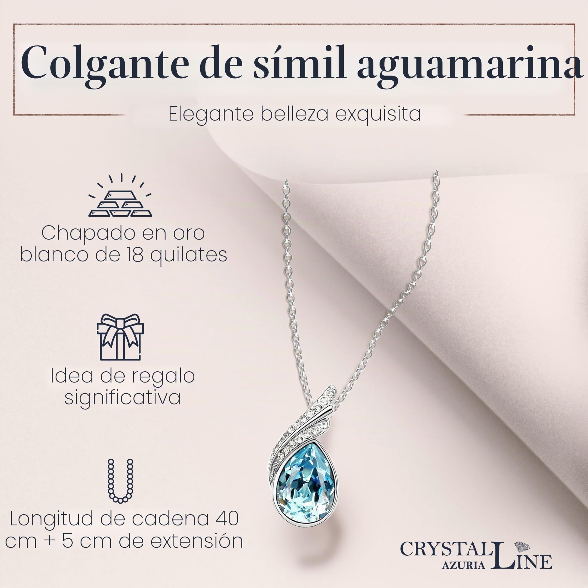 Crystalline Azuria Mujer 18ct Chapado en Oro Blanco Lágrimas Cristales Azul Aguamarina simulada Juego de joyas Collar Pendientes Pulsera para Mujer Niña Boda Novia y Dama de honor