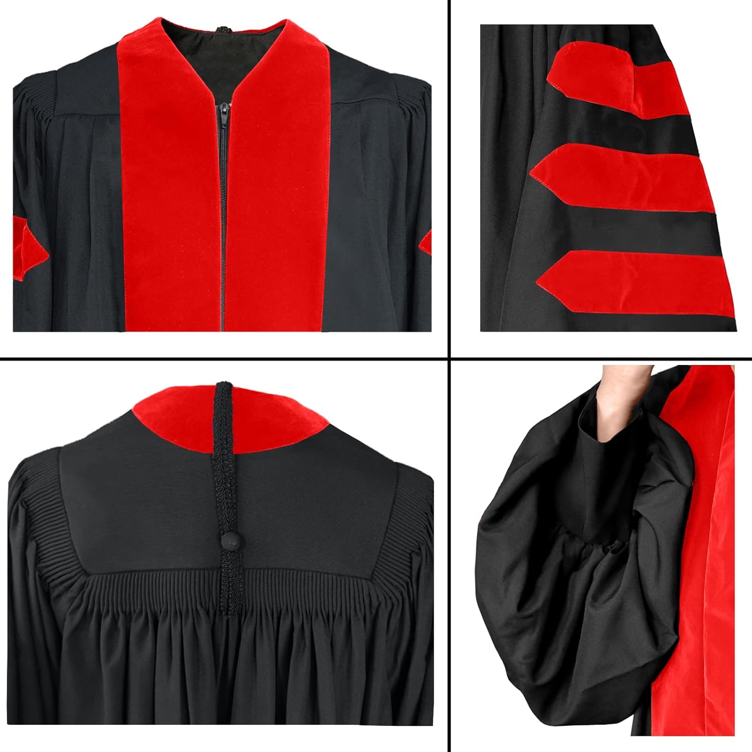 Unisex Deluxe Doctoral Graduation Gown Hood and 8-Side Tam Package without Gold Piping