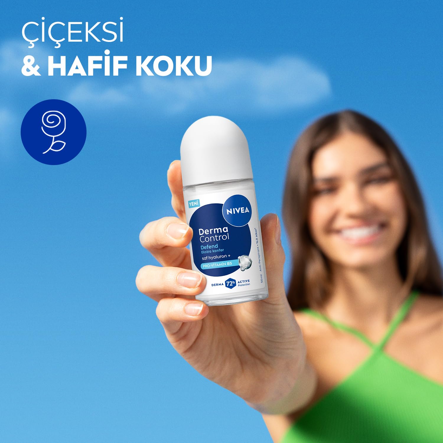 NIVEA Kadın Roll on Deodorant Derma Control Defend 50 ml,Tahrişe Karşı Koruma, 72 Saat Anti Perspirant Koruma,Alkolsüz Formül,Hyaluronik Asit, Provitamin B5