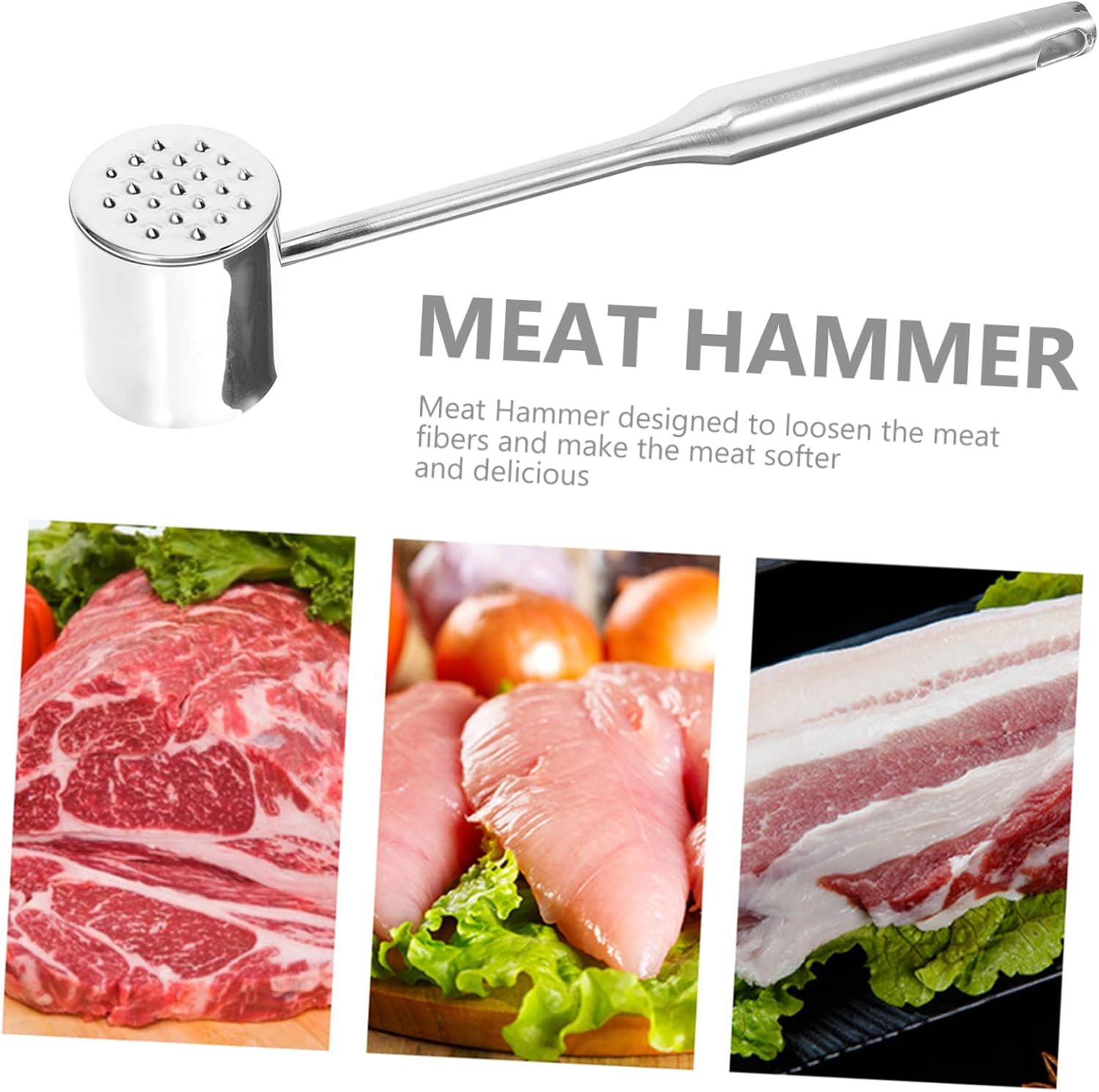 Stainless Steel Meat Tenderizer Hammer Tool for Pounding Steak Chicken and Beef Food-grade Material Efficiently Reduces Cooking and Enhances Flavor