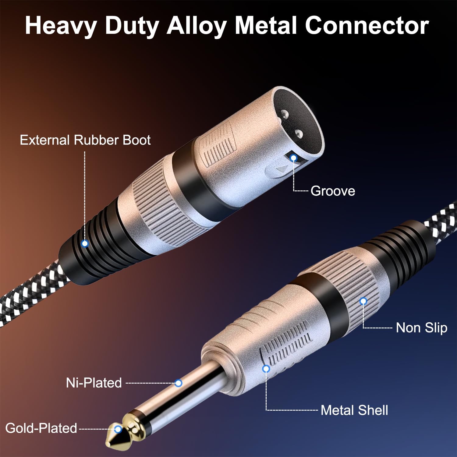 XLR Male to 1/4 Inch TS Cable 30 FT, Nylong Braided XLR 3 Pin Male to Quarter inch 6.35mm TS Unbalanced Interconnect Wire Mic Cord (Pure Copper Conductors)